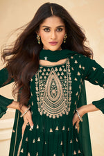 Load image into Gallery viewer, Georgette Fabric Green Color Sensational Embroidered Palazzo Suit
