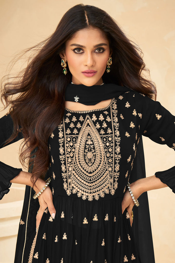 Black Color Georgette Fabric Charismatic Embroidered Palazzo Suit
