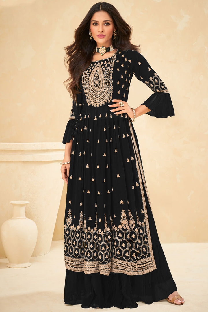 Black Color Georgette Fabric Charismatic Embroidered Palazzo Suit