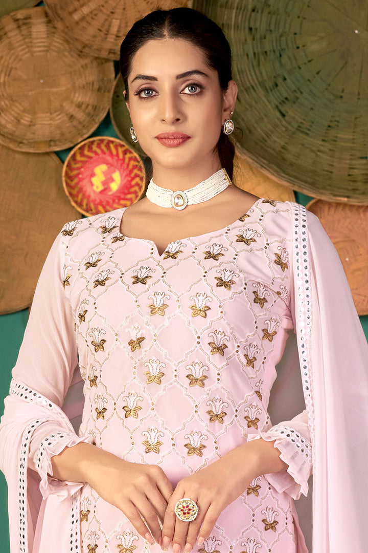 Radiant Pink Color Georgette Fabric Festival Wear Salwar Suit