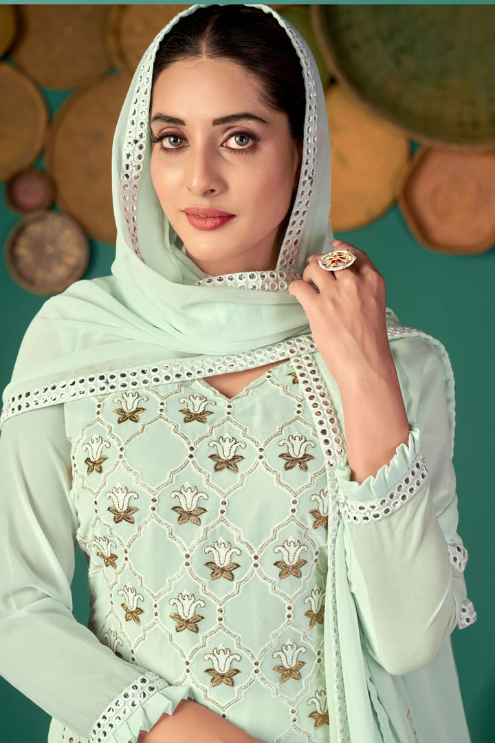 Sea Green Color Festival Wear Georgette Fabric Charismatic Salwar Suit