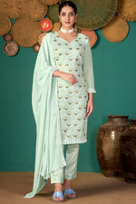Load image into Gallery viewer, Sea Green Color Festival Wear Georgette Fabric Charismatic Salwar Suit
