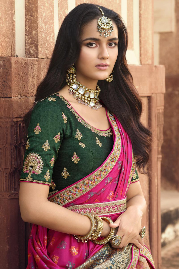 Silk Fabric Multi Color Wedding Wear Bright Lehenga