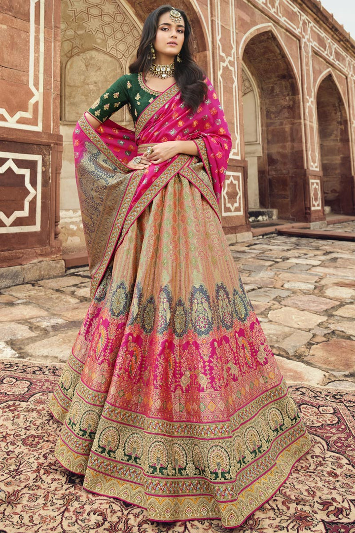 Silk Fabric Multi Color Wedding Wear Bright Lehenga