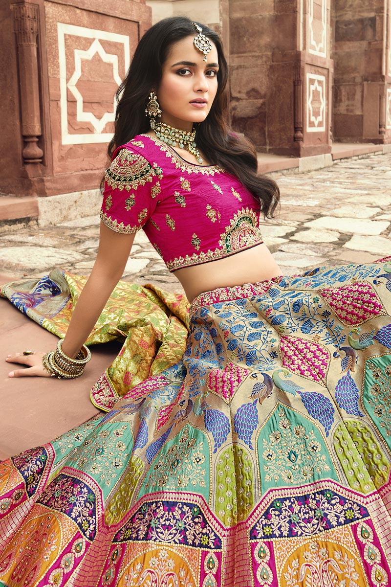 Marvelous Silk Fabric Wedding Wear Lehenga In Multi Color