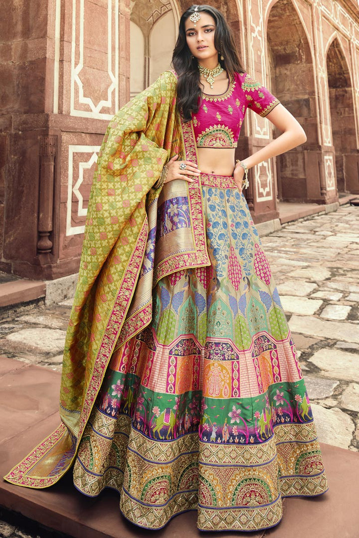 Marvelous Silk Fabric Wedding Wear Lehenga In Multi Color
