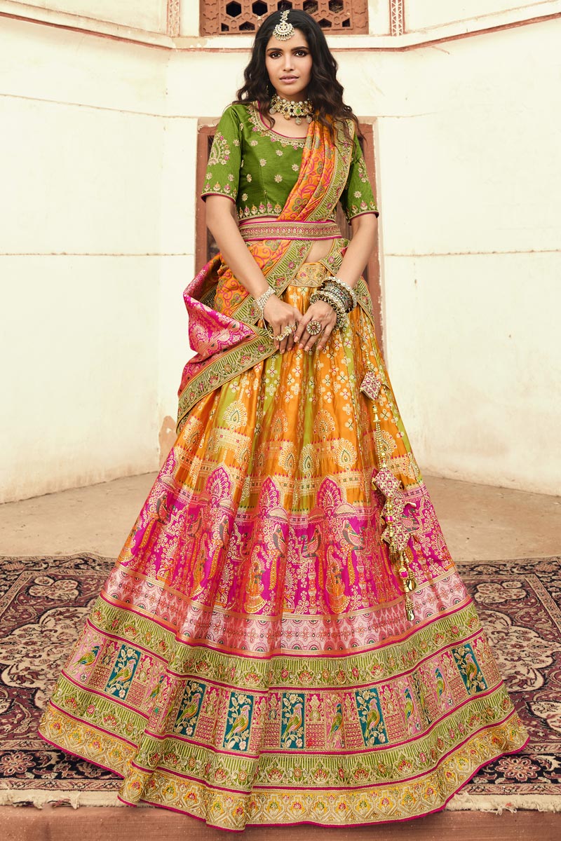 Silk Fabric Mustard Color Beguiling Wedding Wear Vartika Singh Lehenga