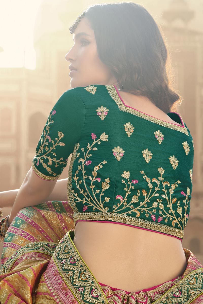Multi Color Tempting Wedding Wear Vartika Singh Lehenga In Silk Fabric
