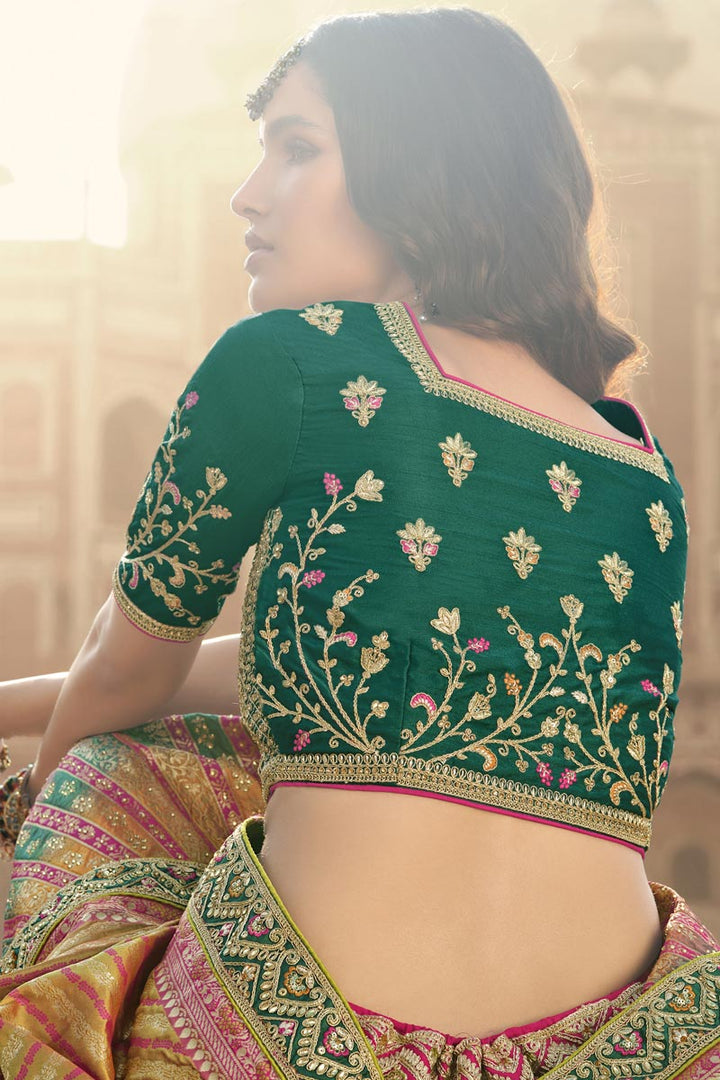 Multi Color Tempting Wedding Wear Vartika Singh Lehenga In Silk Fabric