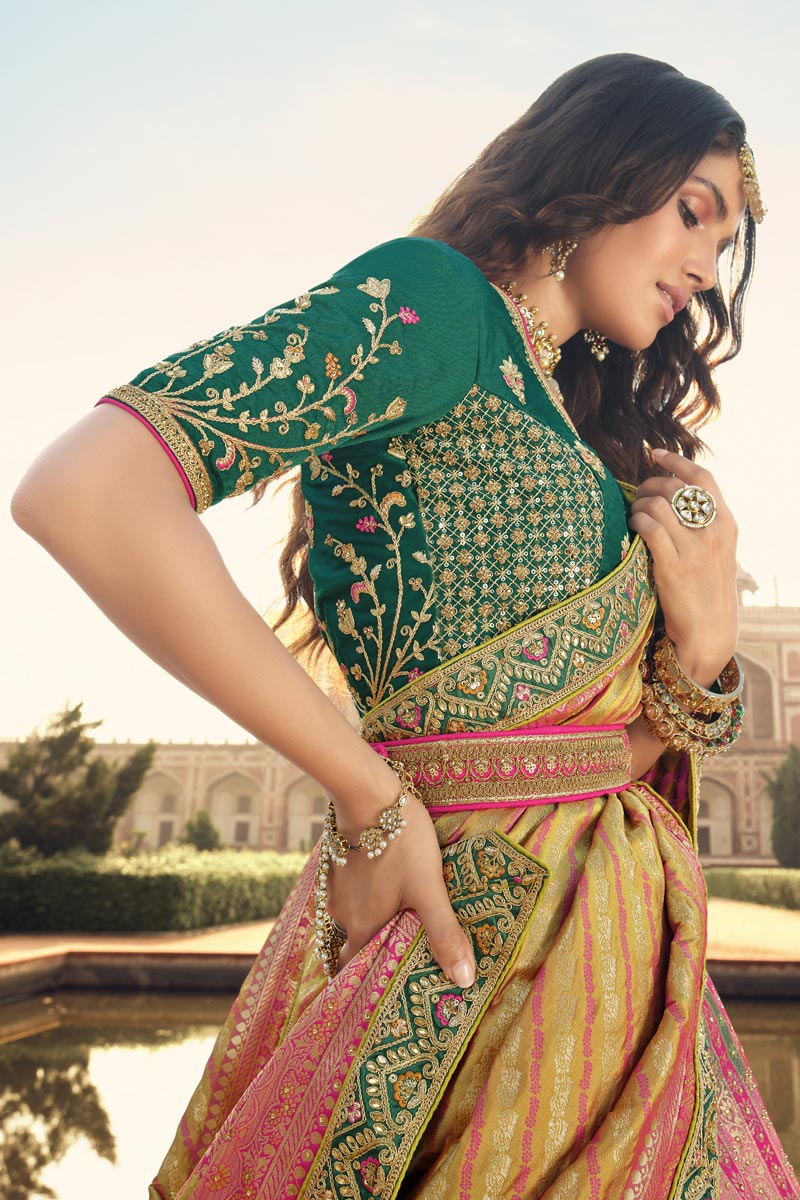 Multi Color Tempting Wedding Wear Vartika Singh Lehenga In Silk Fabric