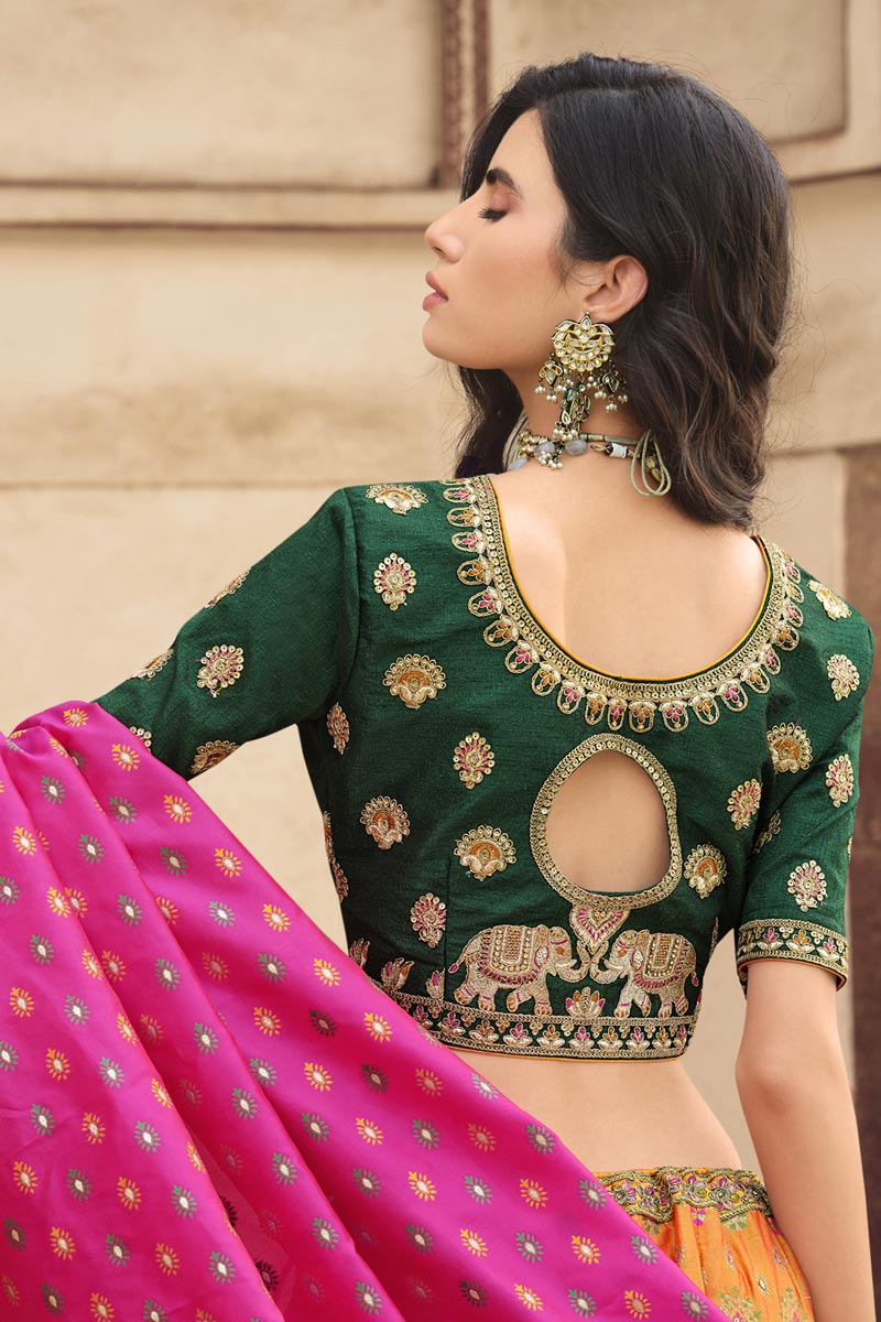 Radiant Multi Color Silk Fabric Wedding Wear Lehenga
