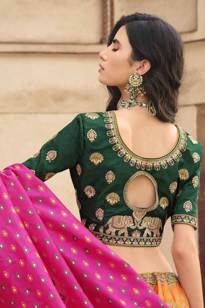 Radiant Multi Color Silk Fabric Wedding Wear Lehenga
