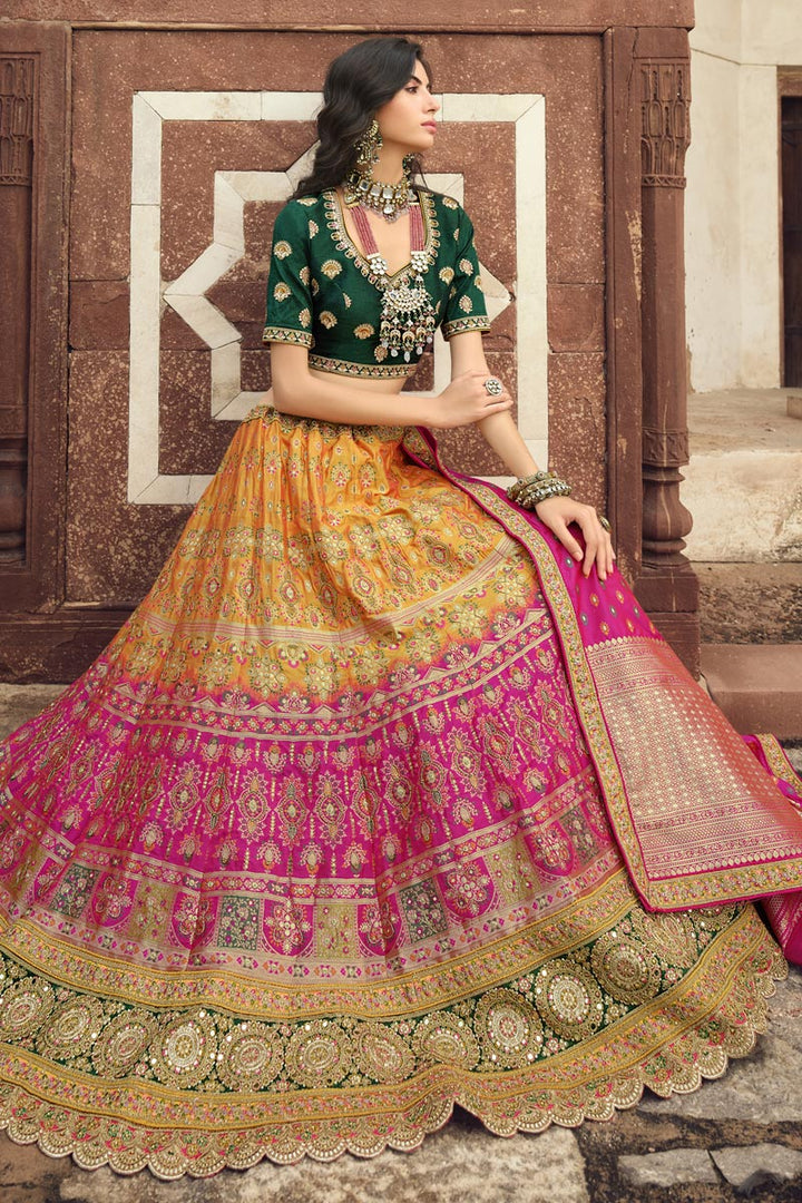 Radiant Multi Color Silk Fabric Wedding Wear Lehenga
