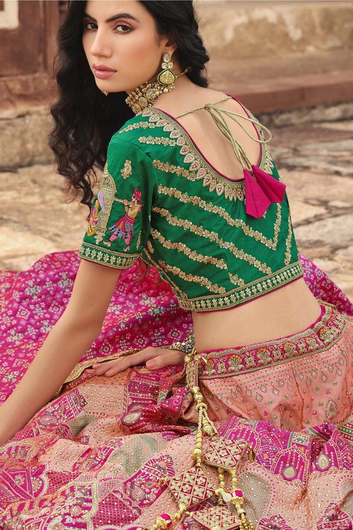 Fascinating Rani Color Wedding Wear Lehenga In Silk Fabric