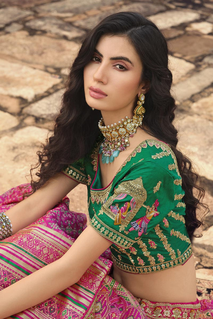 Fascinating Rani Color Wedding Wear Lehenga In Silk Fabric