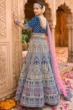 Load image into Gallery viewer, Superior Georgette Fabric Blue Color Bridal Look Lehenga
