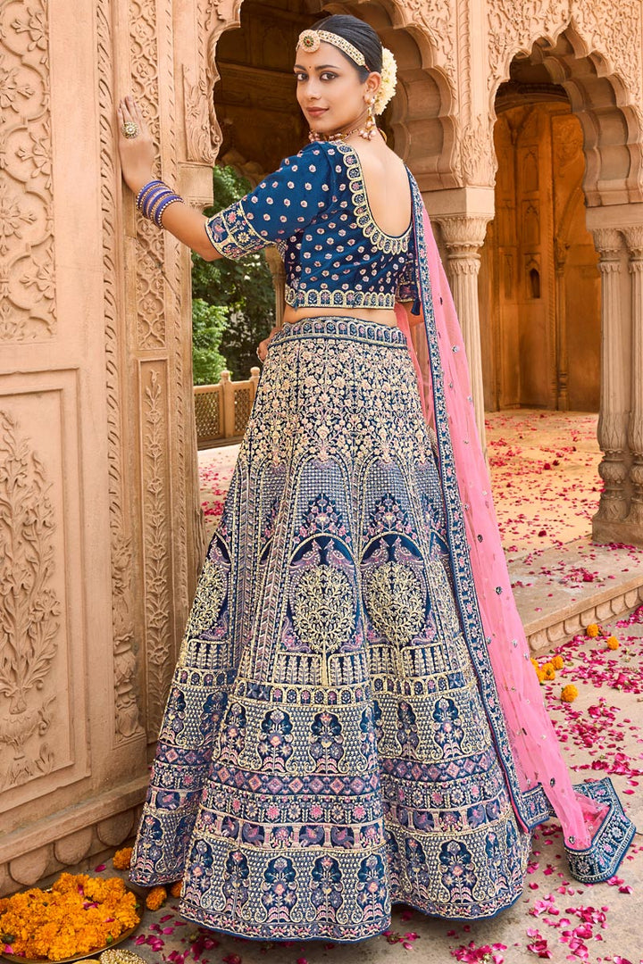 Superior Georgette Fabric Blue Color Bridal Look Lehenga