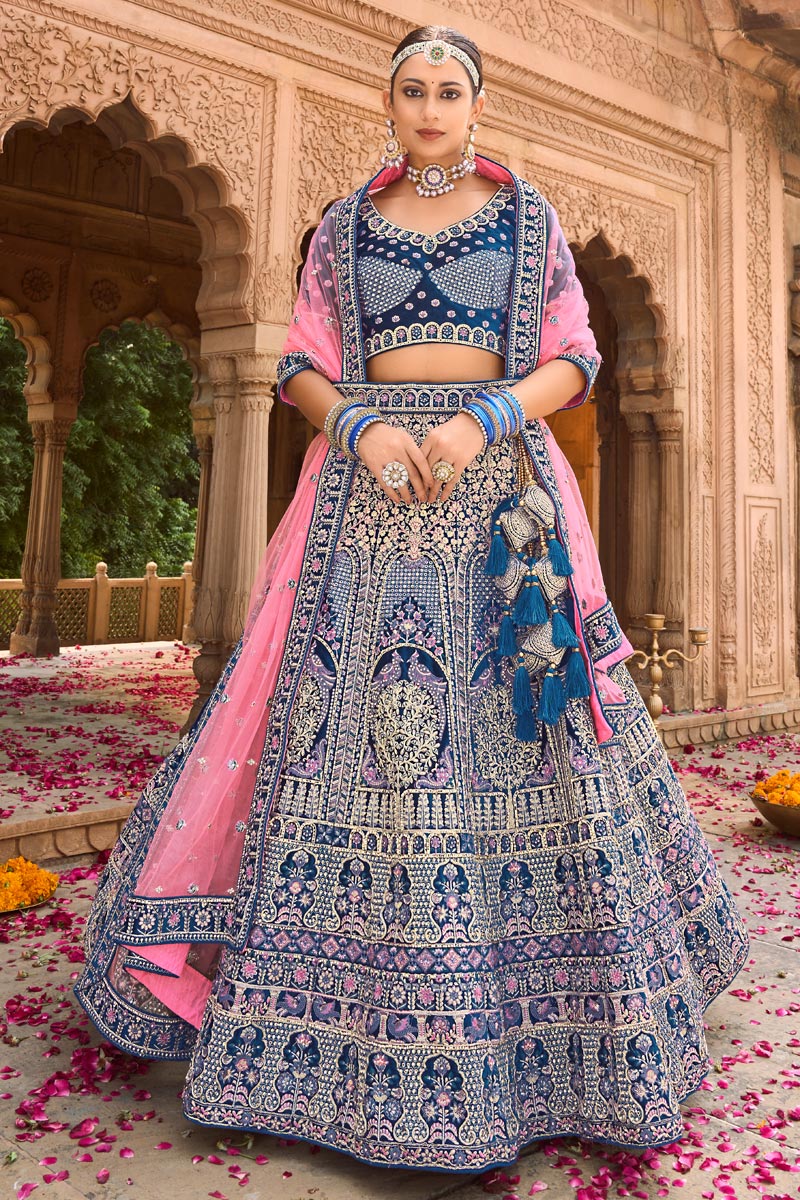 Superior Georgette Fabric Blue Color Bridal Look Lehenga