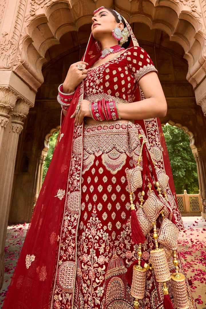 Alluring Georgette Fabric Maroon Color Bridal Look Lehenga
