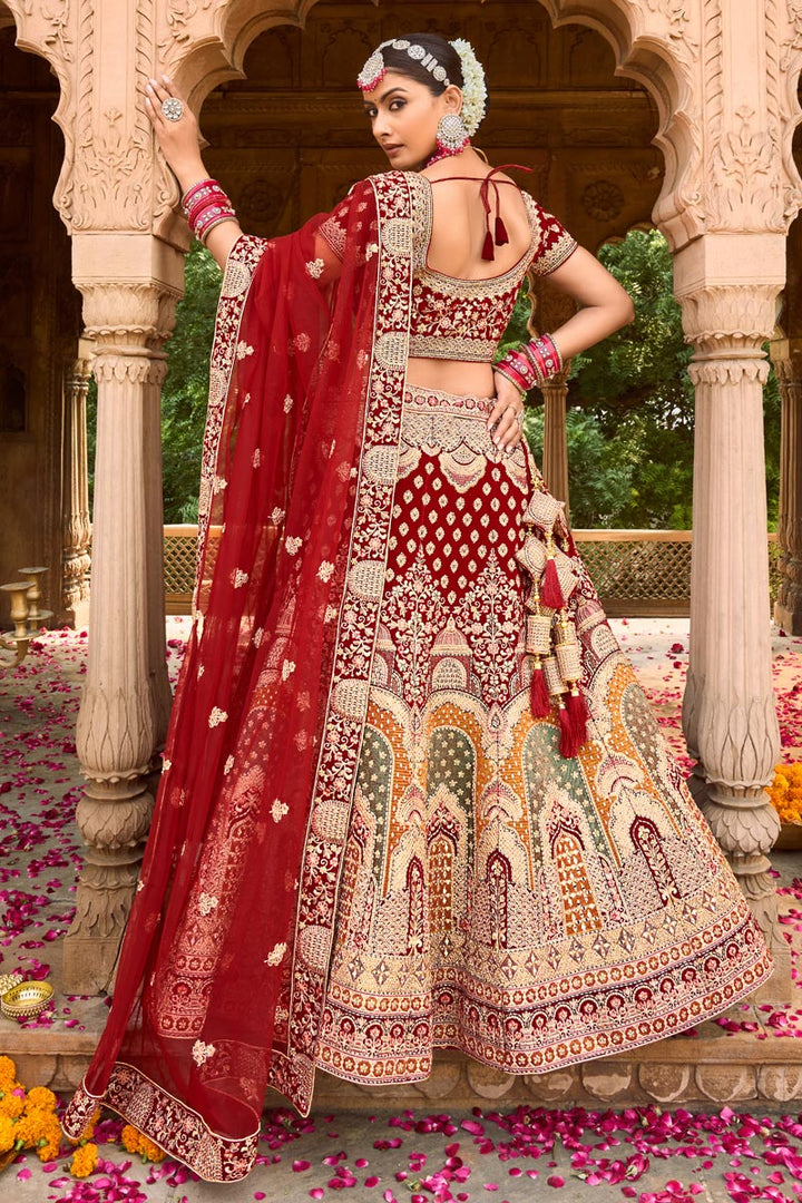 Alluring Georgette Fabric Maroon Color Bridal Look Lehenga