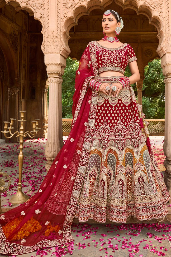 Alluring Georgette Fabric Maroon Color Bridal Look Lehenga