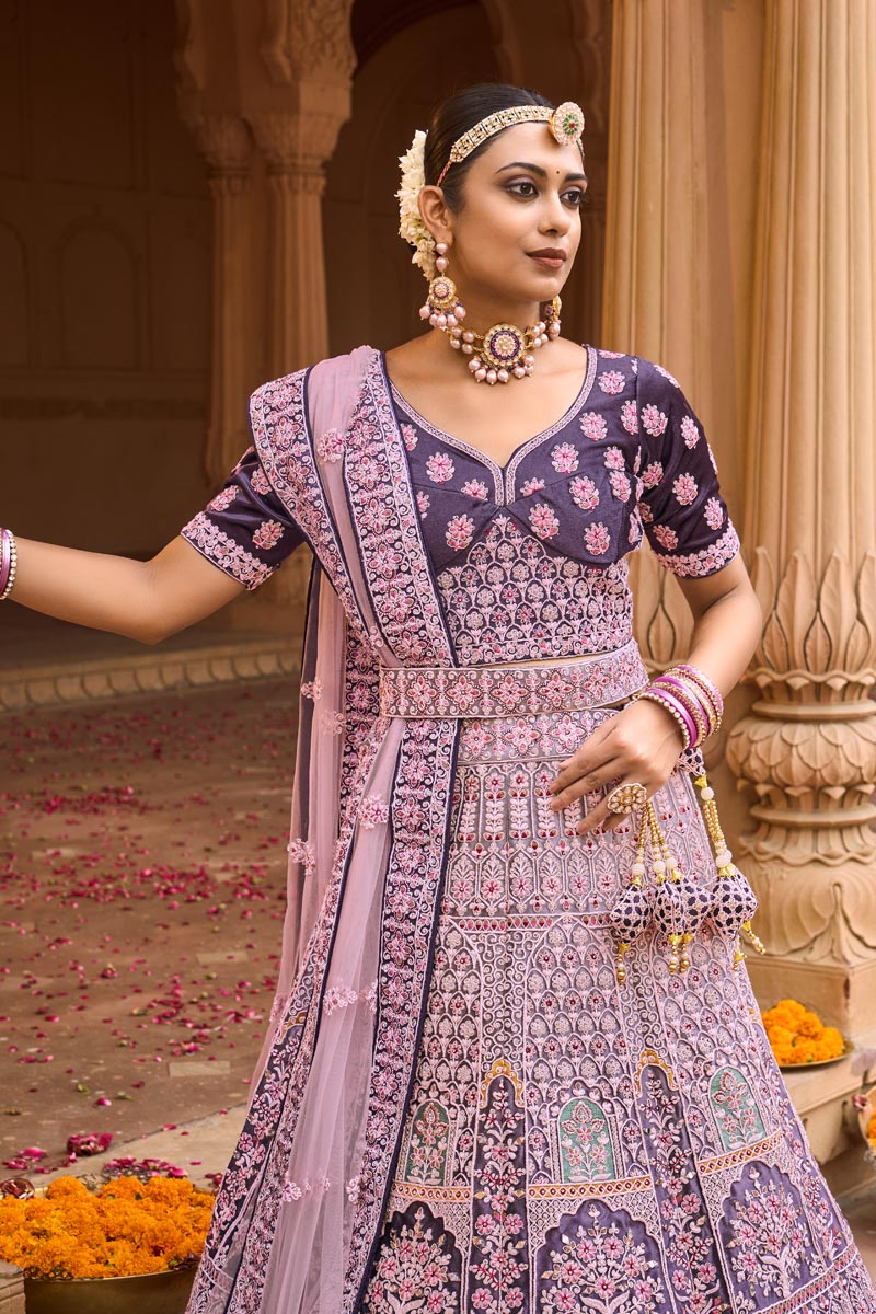 Excellent Georgette Fabric Pink Color Bridal Look Lehenga
