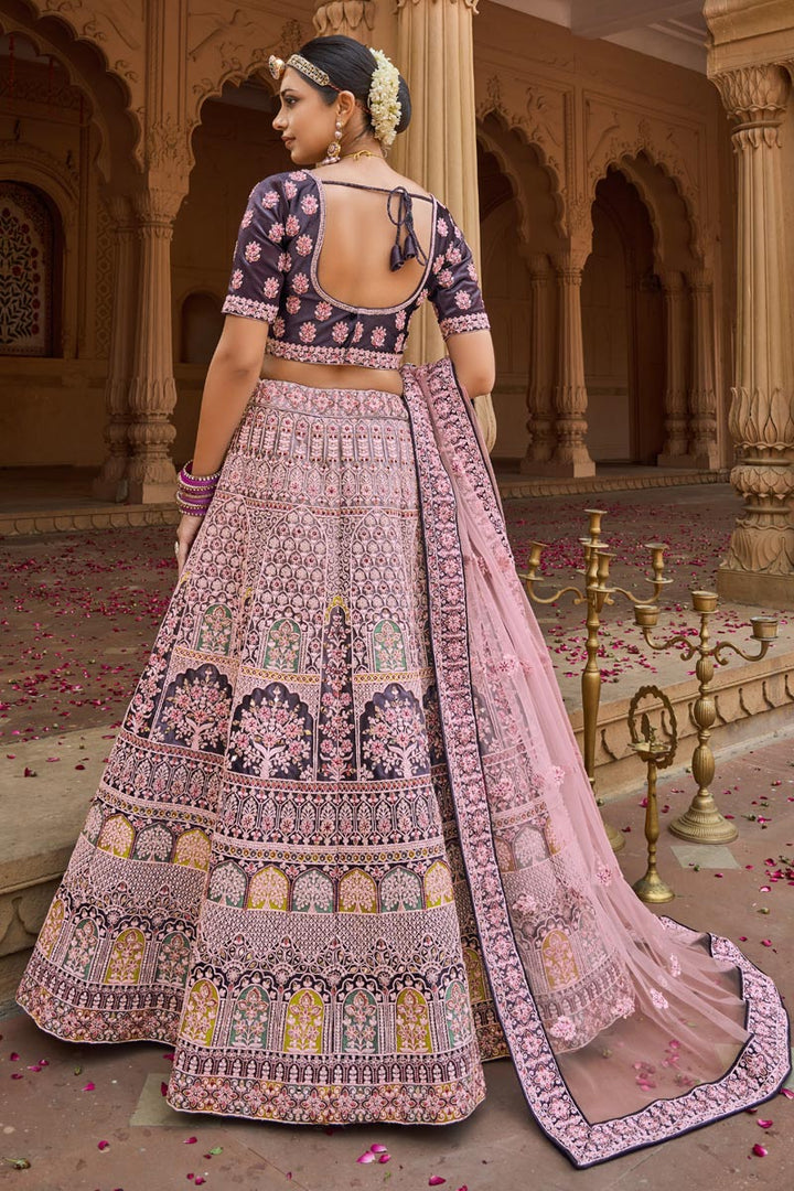 Excellent Georgette Fabric Pink Color Bridal Look Lehenga