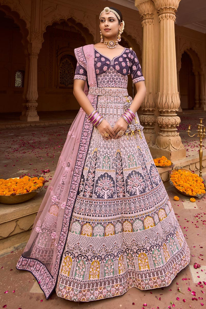 Excellent Georgette Fabric Pink Color Bridal Look Lehenga