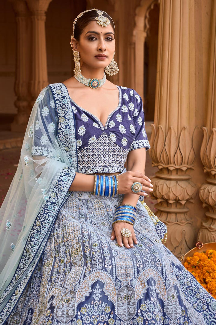 Light Cyan Color Georgette Fabric Elegant Bridal Look Lehenga
