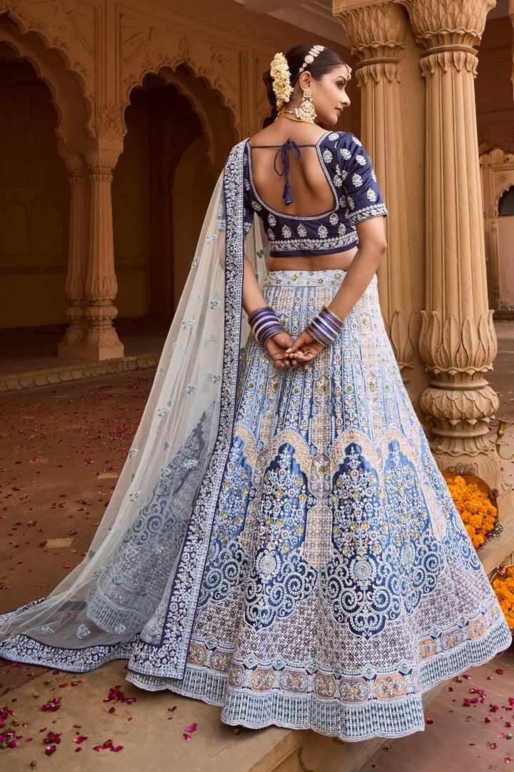 Light Cyan Color Georgette Fabric Elegant Bridal Look Lehenga