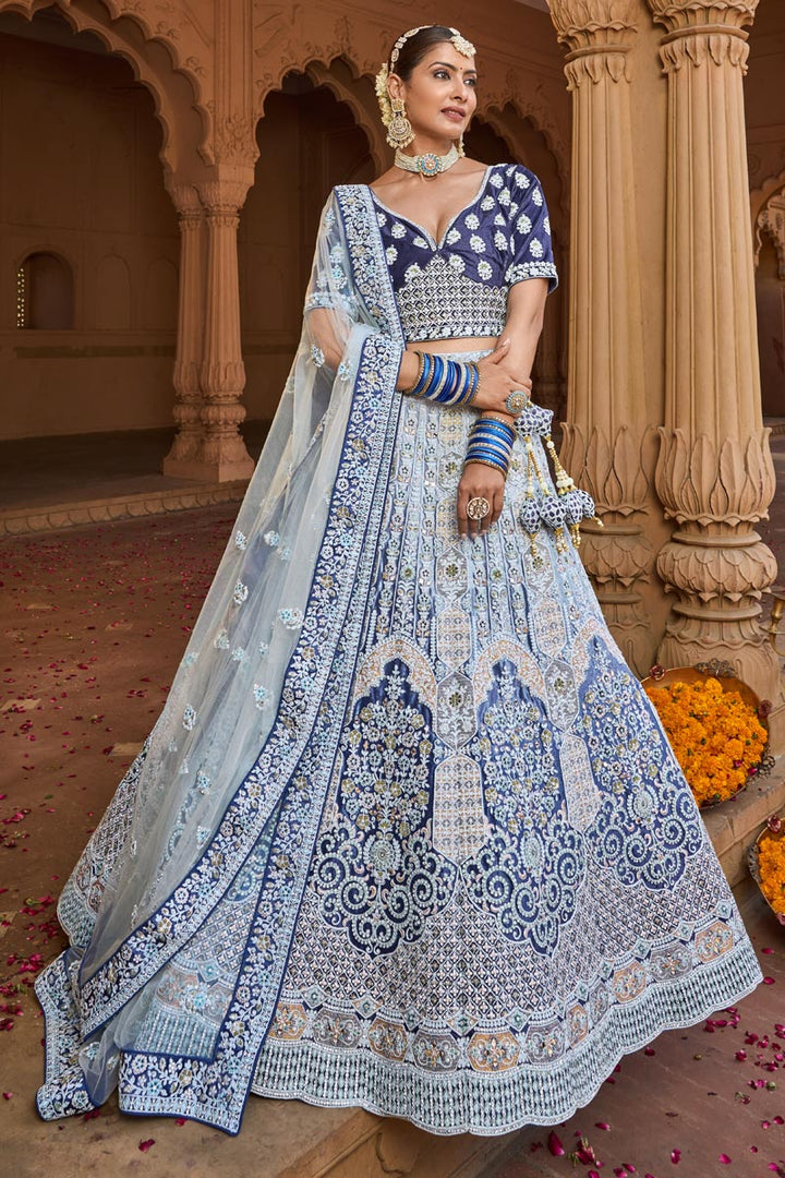 Light Cyan Color Georgette Fabric Elegant Bridal Look Lehenga