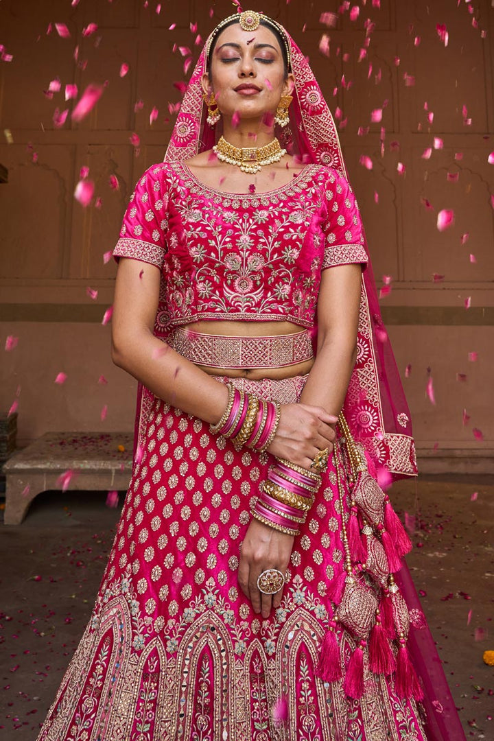 Rani Color Georgette Fabric Tempting Bridal Look Lehenga