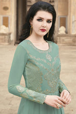 Load image into Gallery viewer, Georgette Fabric Embroidery Work Festive Wear Trendy Anarkali Suit In Sea Green Color