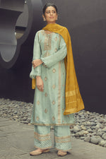 Load image into Gallery viewer, Sea Green Color Festive Wear Embroidered Jacquard Silk Fabric Palazzo Suit