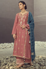 Load image into Gallery viewer, Jacquard Silk Fabric Function Wear Pink Color Embroidered Palazzo Suit
