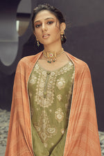 Load image into Gallery viewer, Jacquard Silk Fabric Party Wear Embroidered Palazzo Dress In Green Color

