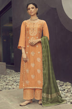 Load image into Gallery viewer, Orange Color Jacquard Silk Fabric Party Wear Embroidered Palazzo Dress
