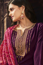 Load image into Gallery viewer, Festive Wear Purple Color Elegant Embroidered Palazzo Suit In Chiffon Fabric
