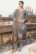 Load image into Gallery viewer, Grey Color Festive Wear Elegant Embroidered Georgette Fabric Straight Cut Dress
