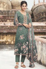 Load image into Gallery viewer, Georgette Fabric Festive Wear Elegant Embroidered Straight Cut Suit In Teal Color