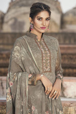 Load image into Gallery viewer, Festive Wear Cream Color Elegant Embroidered Straight Cut Suit In Georgette Fabric