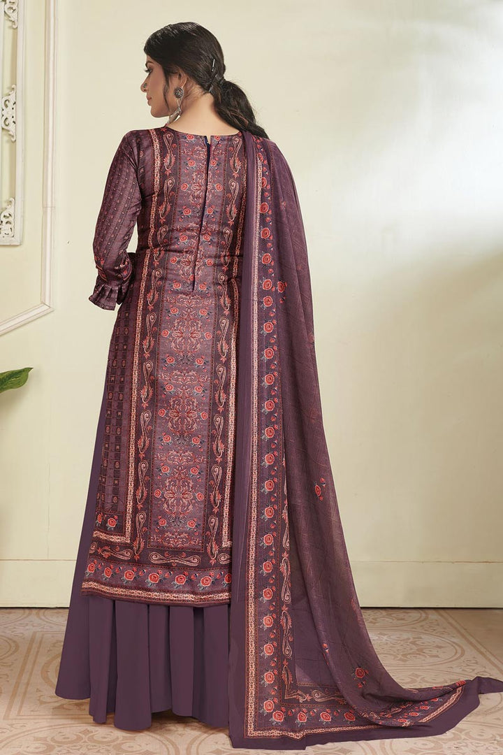 Pashmina Fabric Purple Color Fancy Digital Printed Salwar Suit
