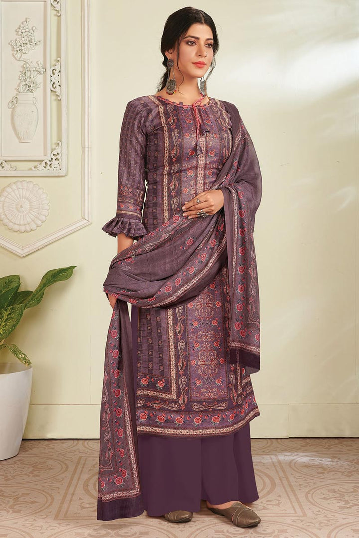 Pashmina Fabric Purple Color Fancy Digital Printed Salwar Suit