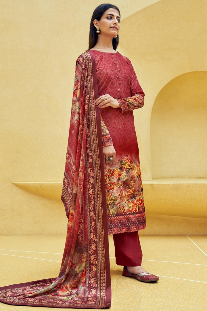 Function Wear Printed Pink Color Palazzo Suit In Fancy Fabric