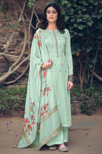 Load image into Gallery viewer, Fancy Fabric Daily Wear Simple Printed Sea Green Color Palazzo Suit
