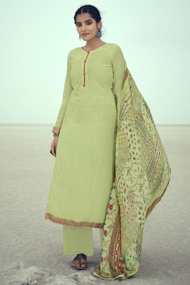 Embroidered Sea Green Color Fancy Fabric Designer Salwar Suit
