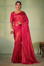 Load image into Gallery viewer, Rani Color Georgette Fabric Tempting Weaving Work Saree
