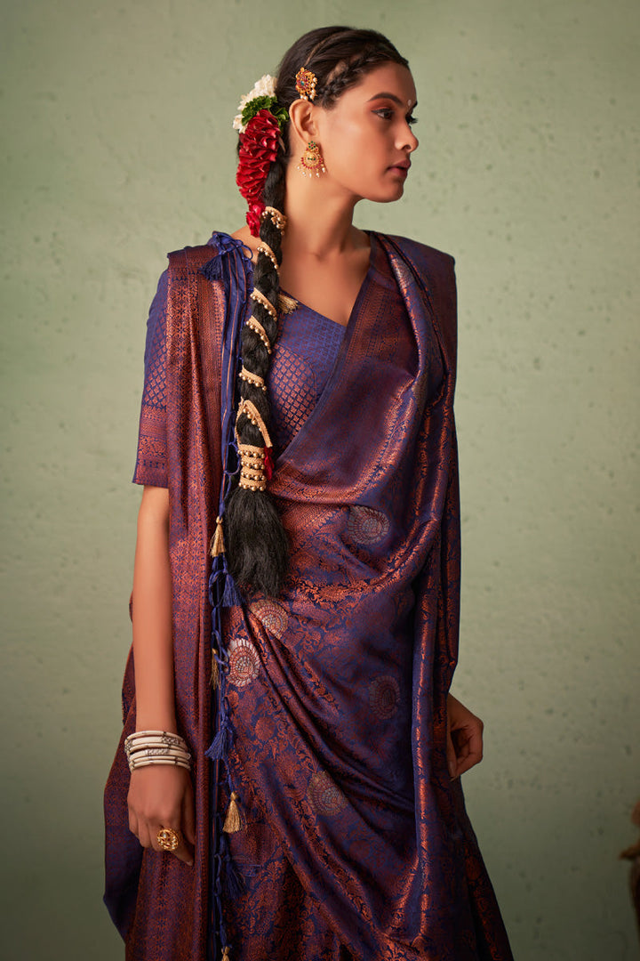 Blue Color Georgette Fabric Embellished Weaving Work Saree