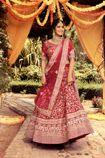 Load image into Gallery viewer, Dazzling Red Color Art Silk Fabric Designer Bridal Lehenga With Embroidered Work
