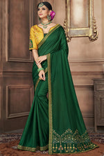 Load image into Gallery viewer, Art Silk Fabric Embroidered Dark Green Color Wedding Wear Saree
